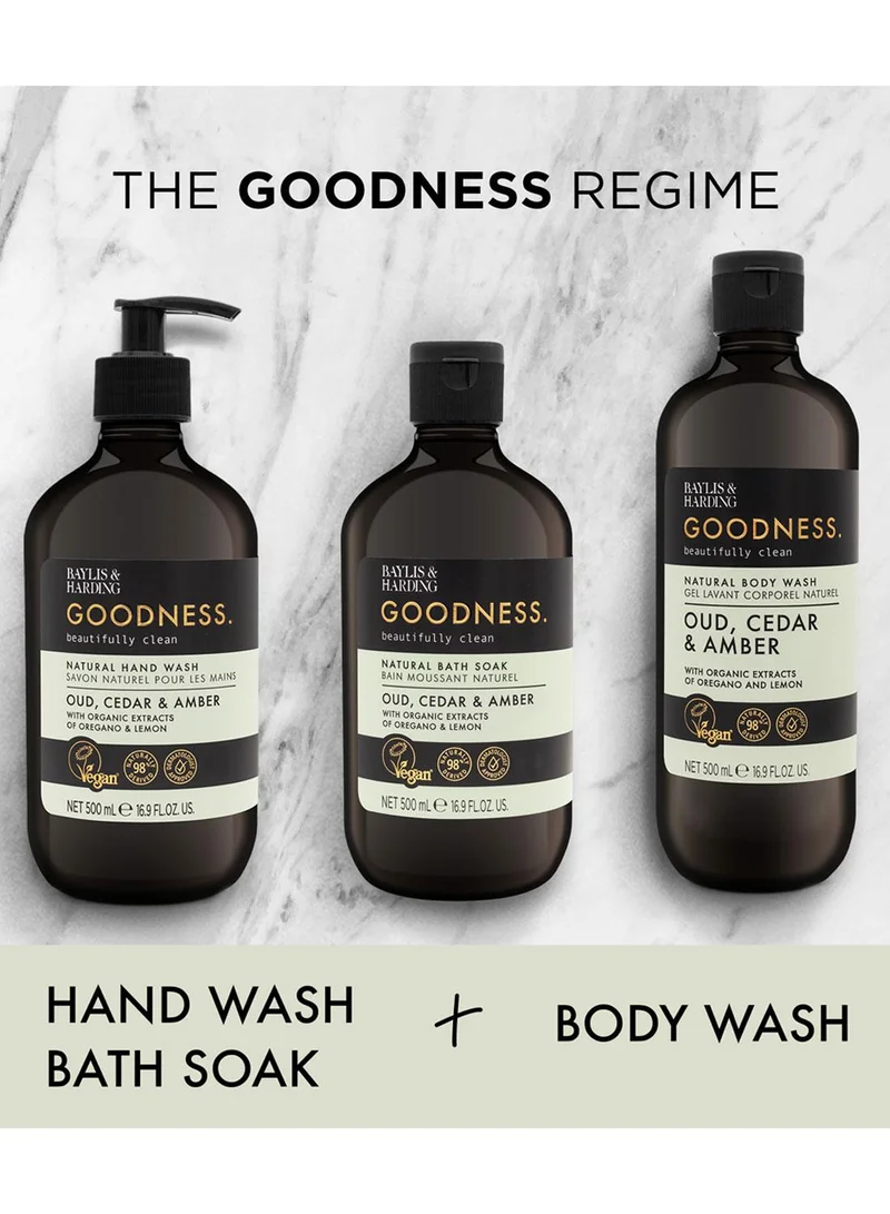 Baylis & Harding  Goodness Oud, Cedar & Amber Bath Soak, 500ml | Enriched with Organic Oregano & Lemon Extracts | Infused with Essential Oils for a Calming Soak | Dermatologist Approved | Vegan  | Best Price UAE