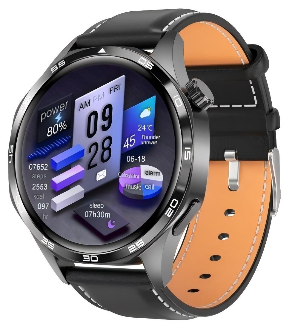 smart watch GT5 with Bluetooth calling function (answer/make calls), fitness tracking watch with sleep monitoring function, suitable for iPhone/Android, IP67 waterproof (leather black)
