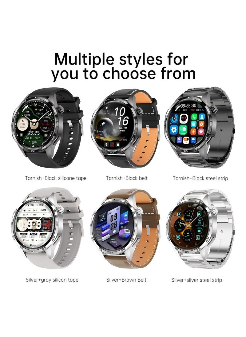 PRO - smart watch GT5  with Bluetooth calling function (answer/make calls), fitness tracking watch with sleep monitoring function, suitable for iPhone/Android, IP67 waterproof (leather black) - Image 1