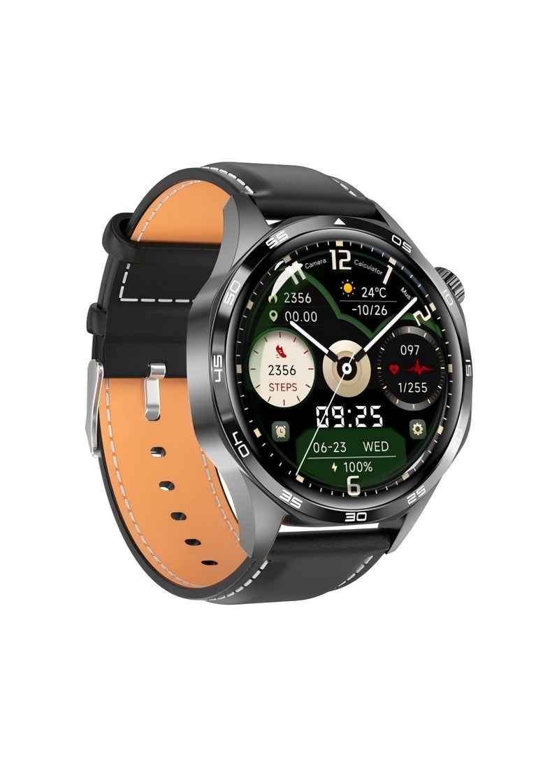 PRO - smart watch GT5  with Bluetooth calling function (answer/make calls), fitness tracking watch with sleep monitoring function, suitable for iPhone/Android, IP67 waterproof (leather black) - Image 1