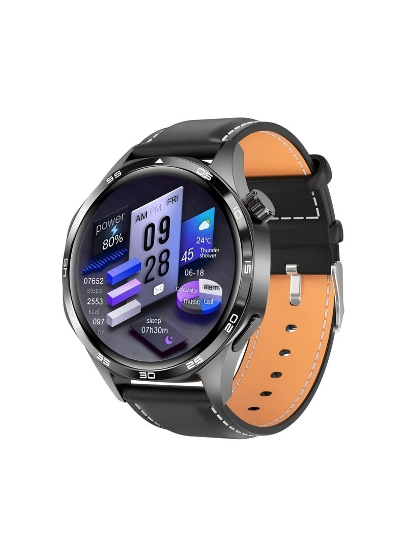 PRO - smart watch GT5  with Bluetooth calling function (answer/make calls), fitness tracking watch with sleep monitoring function, suitable for iPhone/Android, IP67 waterproof (leather black) - Image 1