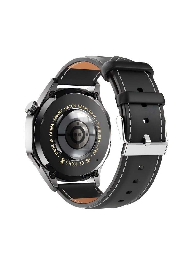 PRO - smart watch GT5  with Bluetooth calling function (answer/make calls), fitness tracking watch with sleep monitoring function, suitable for iPhone/Android, IP67 waterproof (leather black) - Image 1