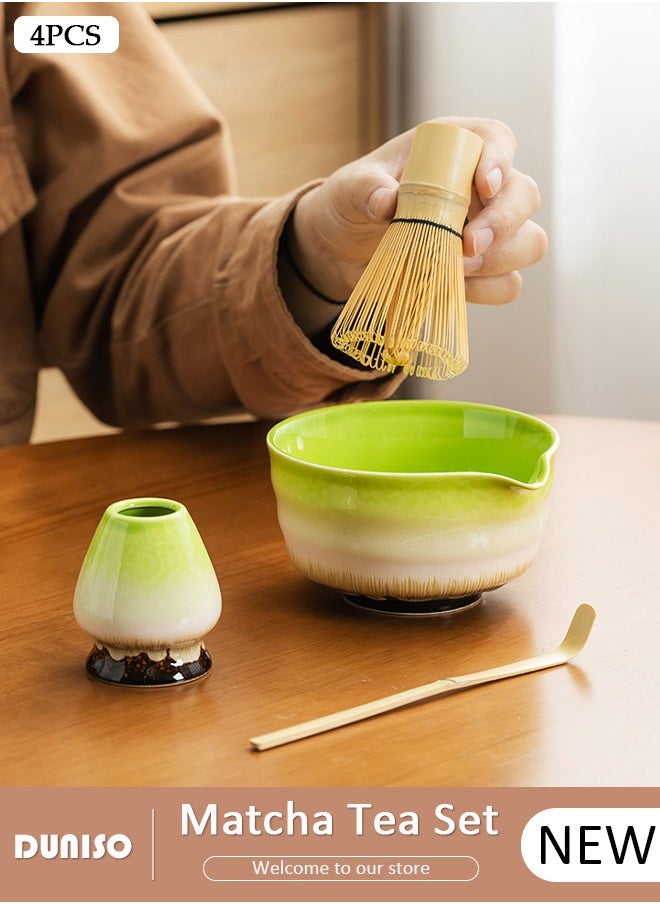 DUNISO Matcha Whisk Set, 4pcs Japanese Tea Set,Matcha Whisk,Traditional Scoop, Matcha Bowl with Pouring Spout, Ceramic Whisk Holder,Traditional Matcha Tool Set for Matcha Tea Ceremony  - Image 1
