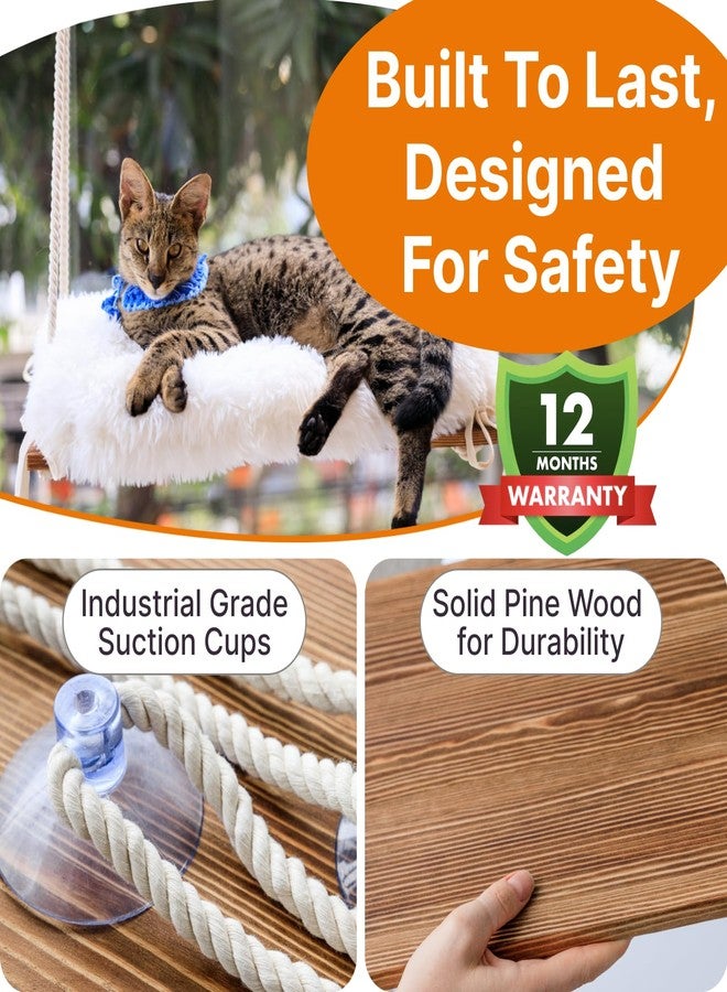 Furrfinity Cat Window Perch for Large Cats - Hammock Bed for Heavy Indoor Cats - Solid Wood Seat, 5 Strong Suction Cups, Soft Cushion - Rustic Shelf for Pets Inside - Image 4