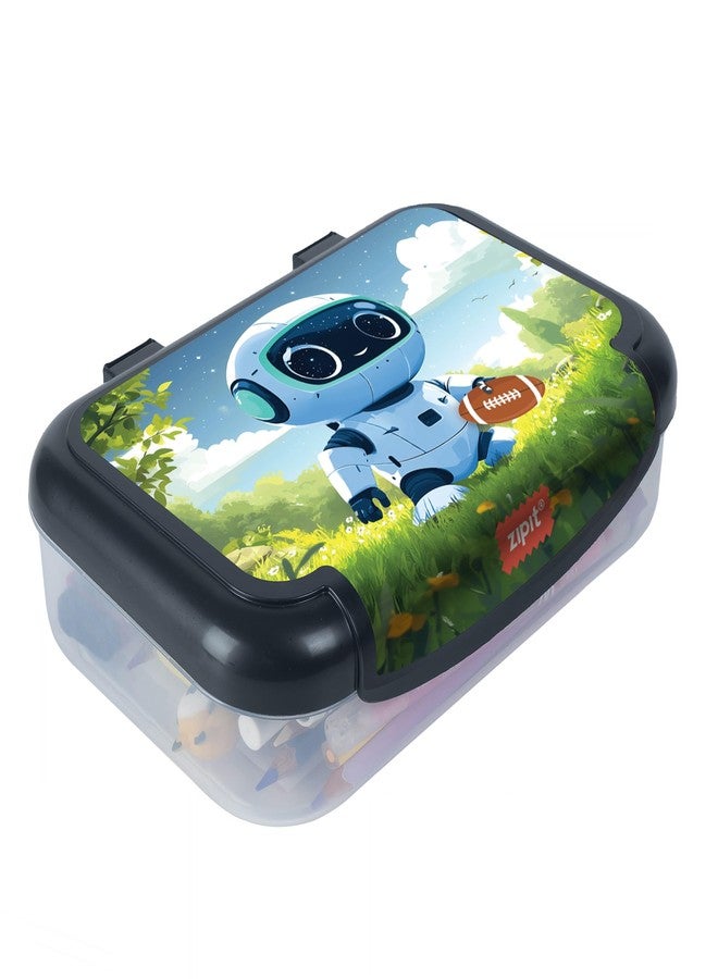 ZIPIT Recycled Plastic Pencil Box for Boys, Durable Pencil Case for School, Large Capacity Stationery Organizer Box, Robot - Image 1