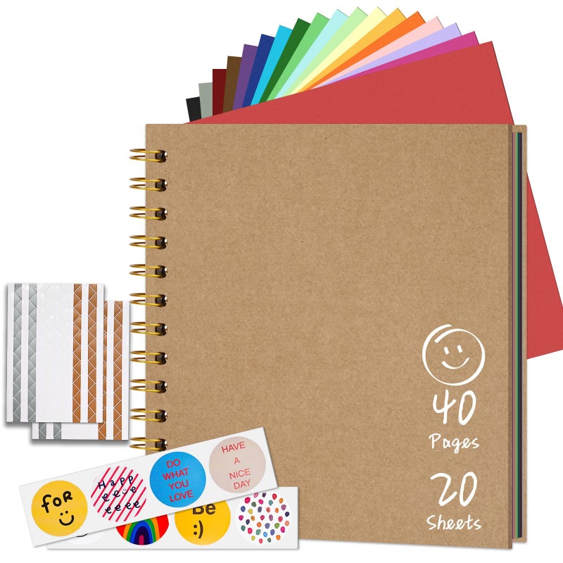 Hiwhy DIY Scrapbook for Kids, 7"x7" 20 Sheet/ 40 Pages Colorful Pages Craft Album, Creative Art Journal for Drawing, Writing, Photo & Stickers, Perfect Handmade Gift for Boys and Girls, Khaki - Image 1