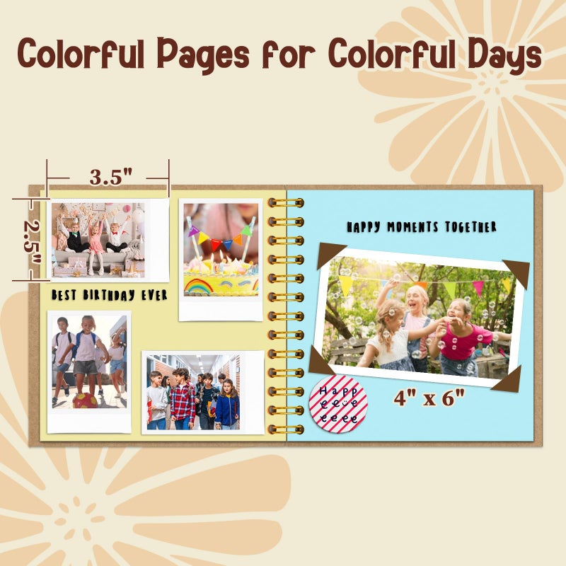 Hiwhy DIY Scrapbook for Kids, 7"x7" 20 Sheet/ 40 Pages Colorful Pages Craft Album, Creative Art Journal for Drawing, Writing, Photo & Stickers, Perfect Handmade Gift for Boys and Girls, Khaki - Image 4