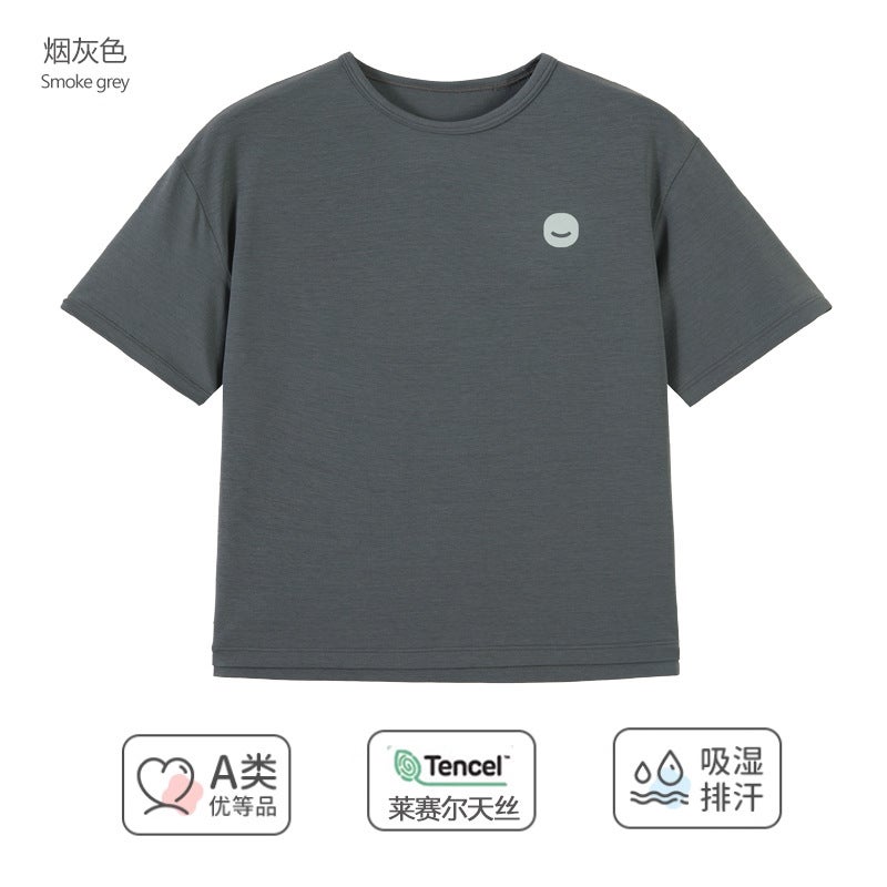 2025 New Children's Short Sleeve Lenzing Tencel Lyocell Girls' Tops Korean Style Round Neck Boys' and Girls T-Shirts Category a - Image 1