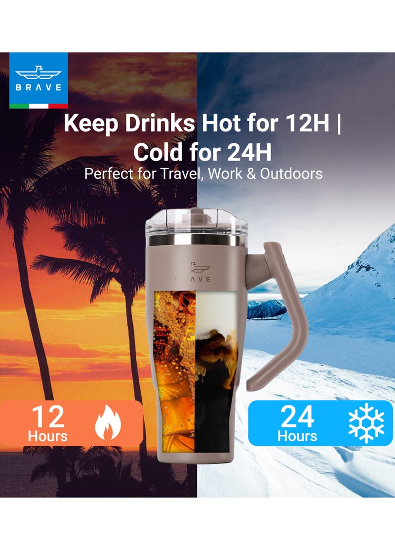 بريف تمب غارد تمبلر 950ml - 18/8 ستانلس ستيل ترافل مج، ثيرمل كوفي كب، 2-in-1 ليك بروف ليد وذ سترو & روتيتنغ هاندل، إنسوليتد هوت & كولد بيفرج مج، كار كب هولدر كومباتبل، ديوربل ريوزبل كوفي ترافل مج (دارك كوفي براون) - Image 2