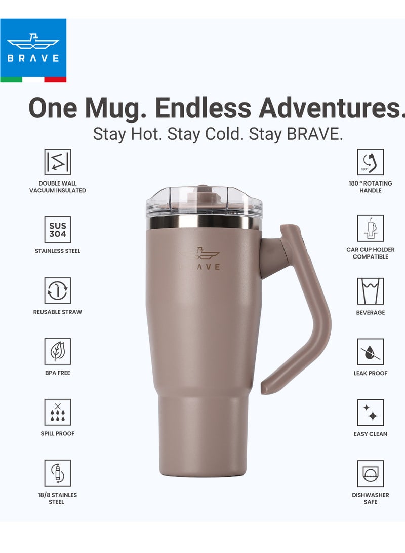 بريف تمب غارد تمبلر 950ml - 18/8 ستانلس ستيل ترافل مج، ثيرمل كوفي كب، 2-in-1 ليك بروف ليد وذ سترو & روتيتنغ هاندل، إنسوليتد هوت & كولد بيفرج مج، كار كب هولدر كومباتبل، ديوربل ريوزبل كوفي ترافل مج (دارك كوفي براون) - Image 3