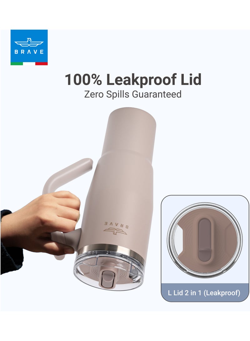 بريف تمب غارد تمبلر 950ml - 18/8 ستانلس ستيل ترافل مج، ثيرمل كوفي كب، 2-in-1 ليك بروف ليد وذ سترو & روتيتنغ هاندل، إنسوليتد هوت & كولد بيفرج مج، كار كب هولدر كومباتبل، ديوربل ريوزبل كوفي ترافل مج (دارك كوفي براون) - Image 4