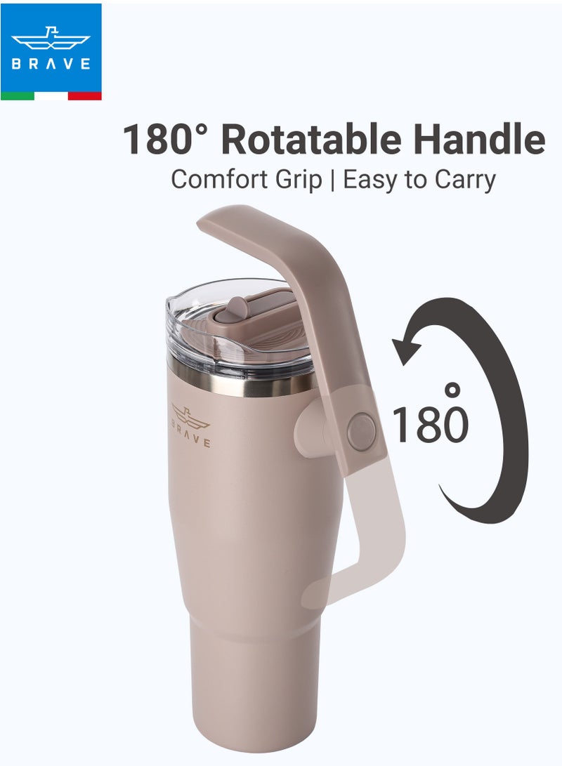 بريف تمب غارد تمبلر 950ml - 18/8 ستانلس ستيل ترافل مج، ثيرمل كوفي كب، 2-in-1 ليك بروف ليد وذ سترو & روتيتنغ هاندل، إنسوليتد هوت & كولد بيفرج مج، كار كب هولدر كومباتبل، ديوربل ريوزبل كوفي ترافل مج (دارك كوفي براون) - Image 5