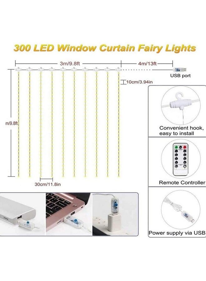 MIRADH 300 LED Curtain Lights 9.8Ftx9.8Ft, 8 Lighting Modes Multicolor Window Curtain String Lights with Remote USB Powered,Multicolor(Plastic) - Image 3