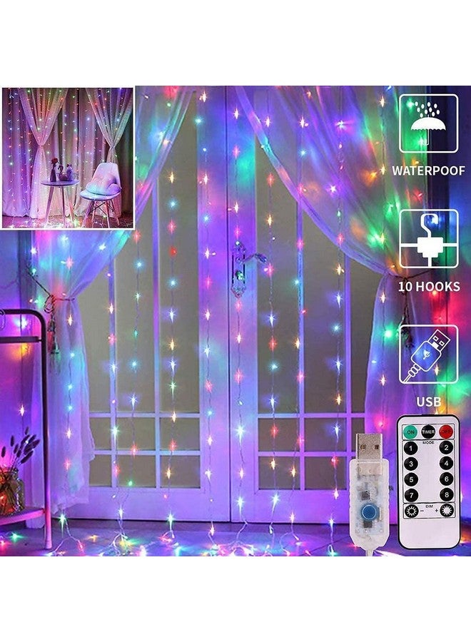 MIRADH 300 LED Curtain Lights 9.8Ftx9.8Ft, 8 Lighting Modes Multicolor Window Curtain String Lights with Remote USB Powered,Multicolor(Plastic) - Image 1