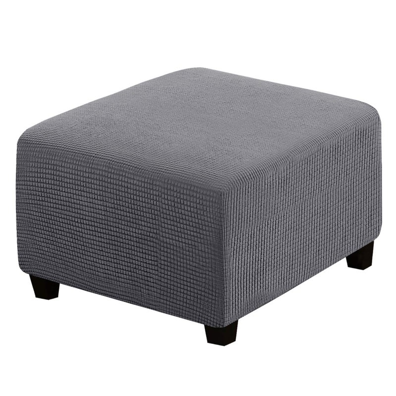 HVERSAILTEX Square Ottoman Covers Ottoman Slipcovers Folding Storage Stool Furniture Protector Form Fit with Elastic Bottom Stretch High Spandex Small Checks Jacquard FabricLargeGrey