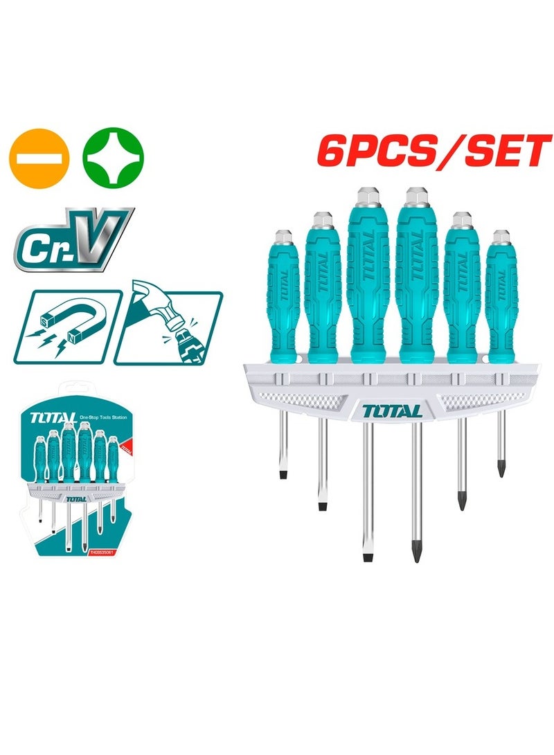 TOTAL TOTAL 6PCS Go-Through Screwdriver Set - Durable CR-V Steel, Includes SL & PH Tips, 75mm-150mm Length, Ideal for Home, DIY, and Professional Use  - Image 1
