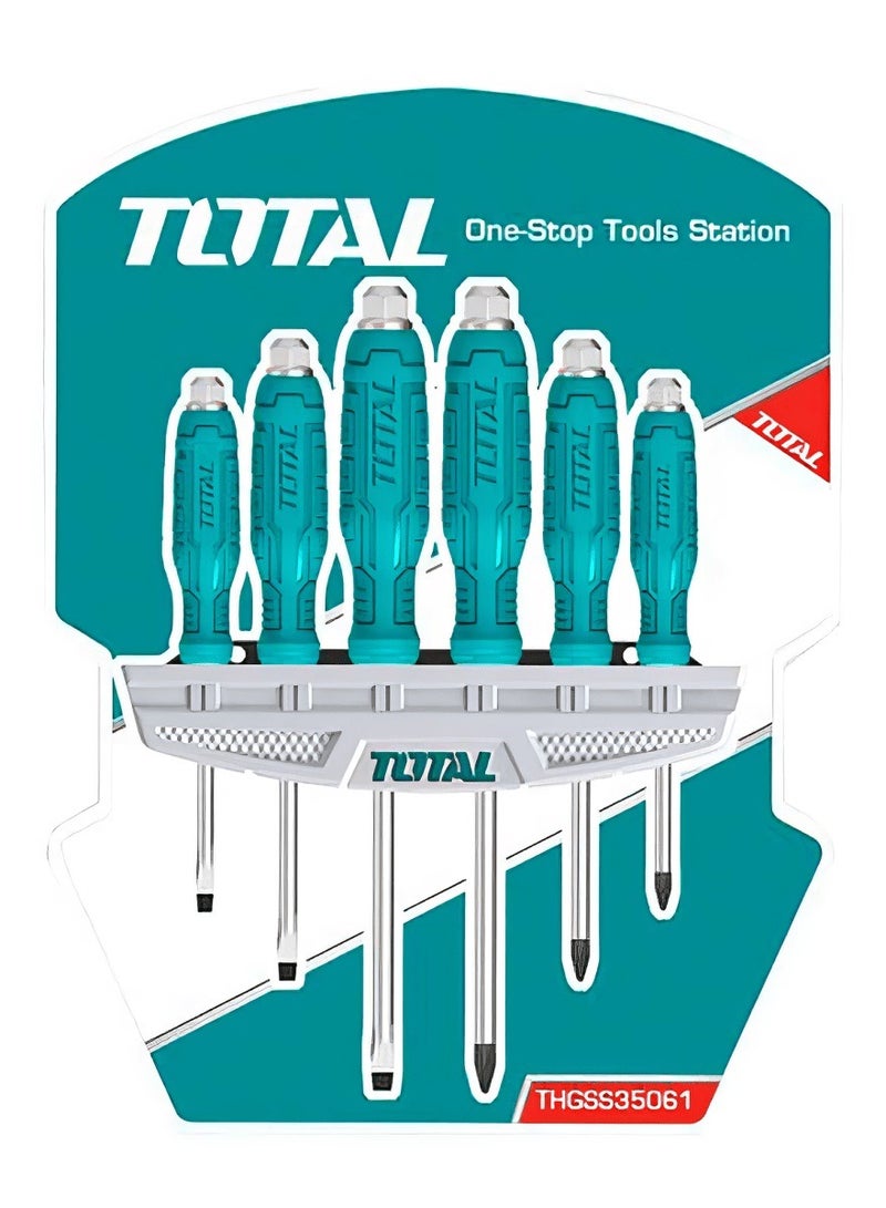 TOTAL TOTAL 6PCS Go-Through Screwdriver Set - Durable CR-V Steel, Includes SL & PH Tips, 75mm-150mm Length, Ideal for Home, DIY, and Professional Use  - Image 2