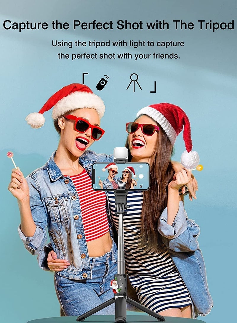 Bluetooth Extendable Selfie Sticks with LED Fill Light Wireless Remote and Tripod Stand 3-in-1 Multifunctional Selfie Stick Portable Lightweight Compatible with All Smartphones (Black-Fill Light) - Image 4