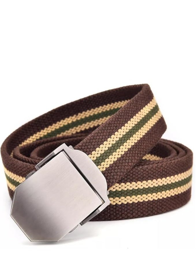 Tango - Men's Canvas Webbing Belt - Military Style - Tactical Belt with Metal Buckle - Adjustable Strap to Make Comfortable Fit. (Stripe Brown) - Image 1