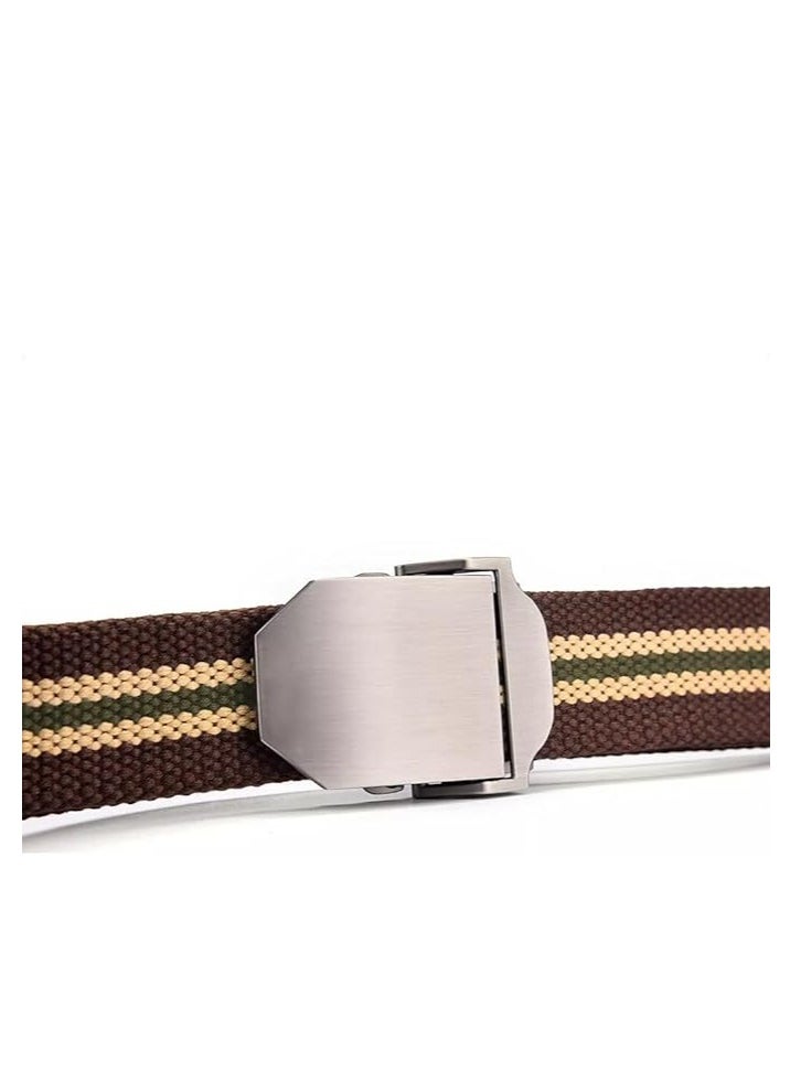Tango - Men's Canvas Webbing Belt - Military Style - Tactical Belt with Metal Buckle - Adjustable Strap to Make Comfortable Fit. (Stripe Brown) - Image 1