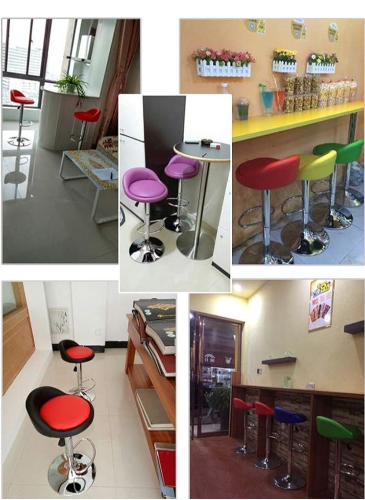 Generic PU Leather Round Bar Stool with Back Rest Height Adjustable Swivel Pub Chair Home Kitchen Barstools Backless Stool Orange  - Image 3
