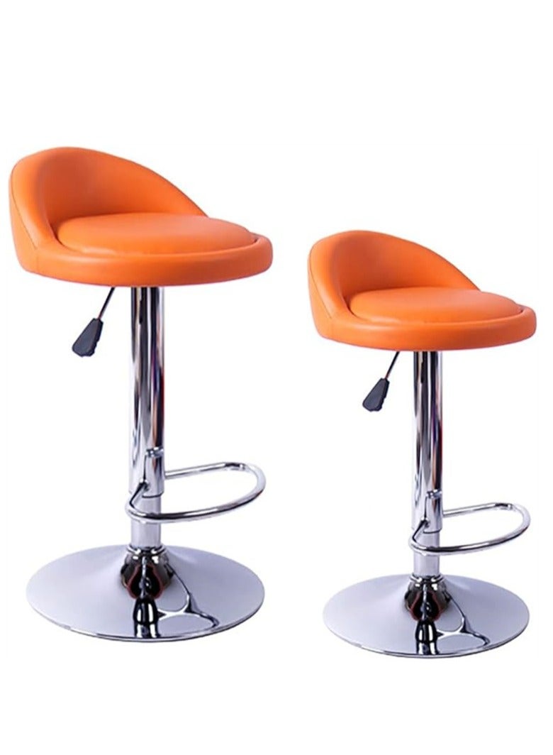 PU Leather Round Bar Stool with Back Rest Height Adjustable Swivel Pub Chair Home Kitchen Barstools Backless Stool Orange
