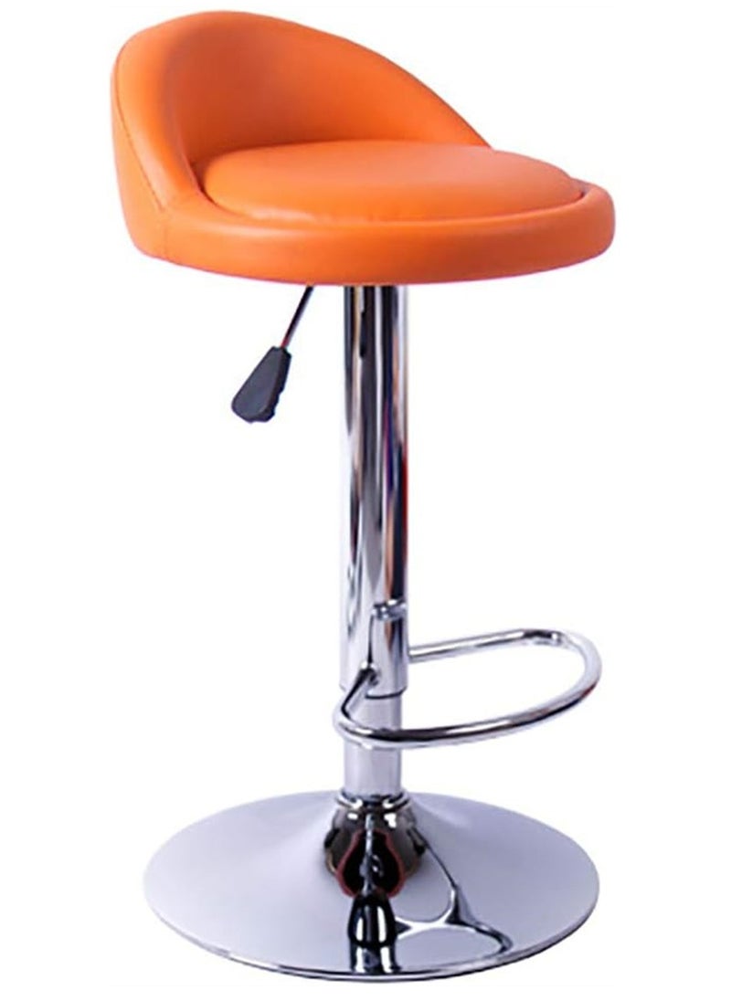 Generic PU Leather Round Bar Stool with Back Rest Height Adjustable Swivel Pub Chair Home Kitchen Barstools Backless Stool Orange  - Image 1
