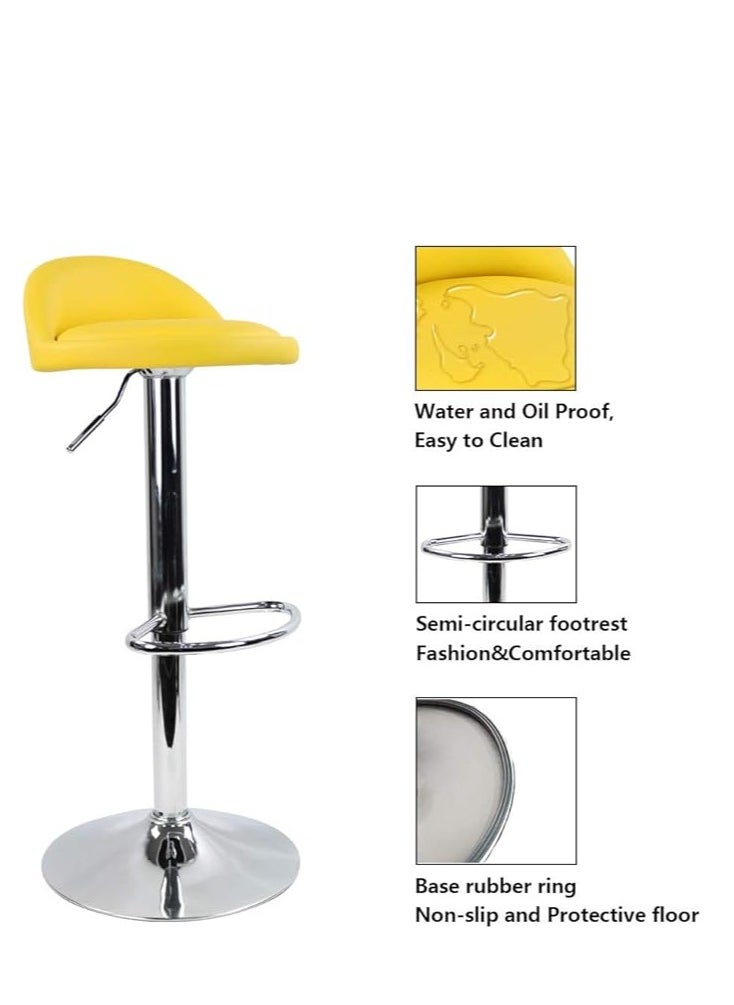 Generic PU Leather Round Bar Stool with Back Rest Height Adjustable Swivel Pub Chair Home Kitchen Barstools Backless Stool Orange  - Image 2