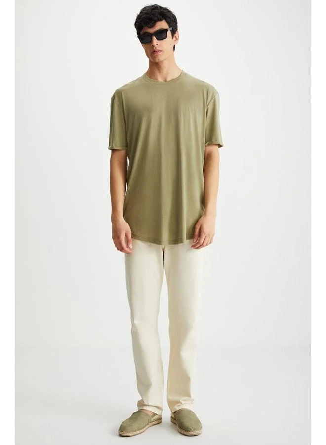 Grimelange Oscar Men's Comfort Fit Long Drop Shoulder Khaki T‑shirt