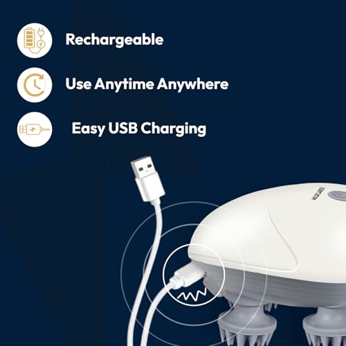 MILDCARES S1 Pro Electric Scalp Massager with 96 Soft Silicone Nodes | Waterproof Rechargeable Head & Hair Massager | Deep Kneading, Stress Relief & Hair Growth Support | Smart Scalp Massager (White, 1-Year Warranty) - Image 3