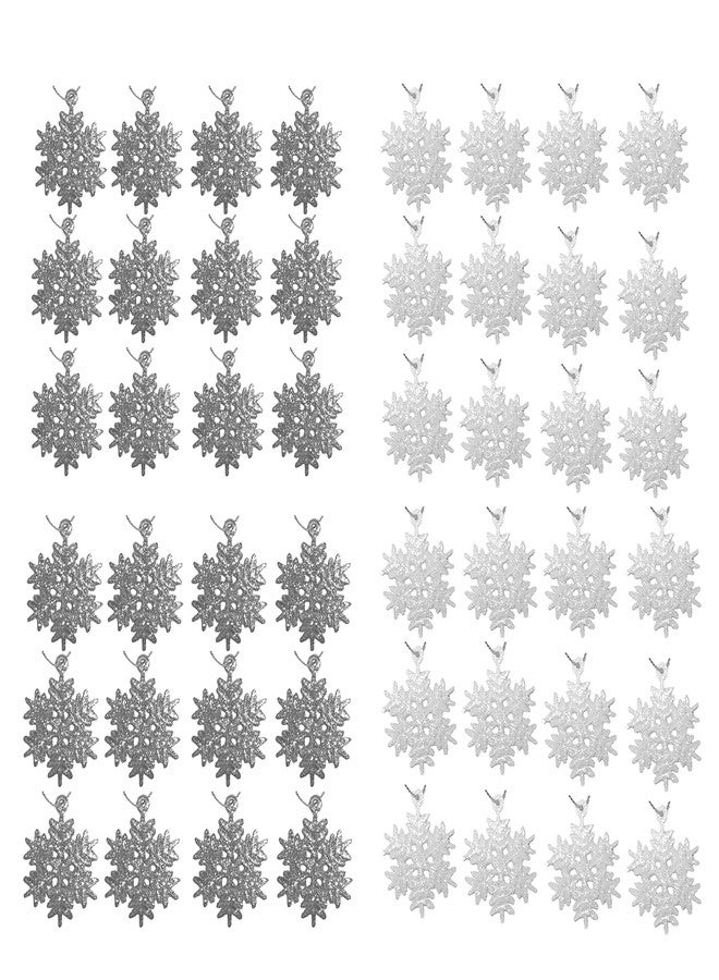 BANBERRY DESIGNS Christmas Snowflake Ornaments - Pack of 48-24 Silver and 24 Glittered White - 1 1/4" Dia - Image 1