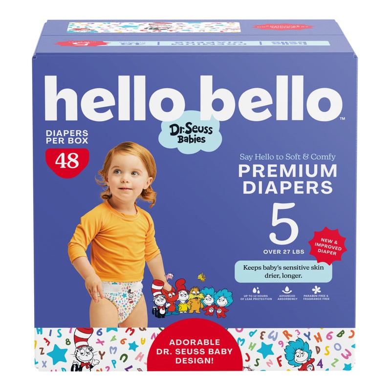 Hello Bello Dr. Seuss Babies Premium Diapers, Size 5, 48 Count: Softness & Protection for Sensitive Skin - Image 1
