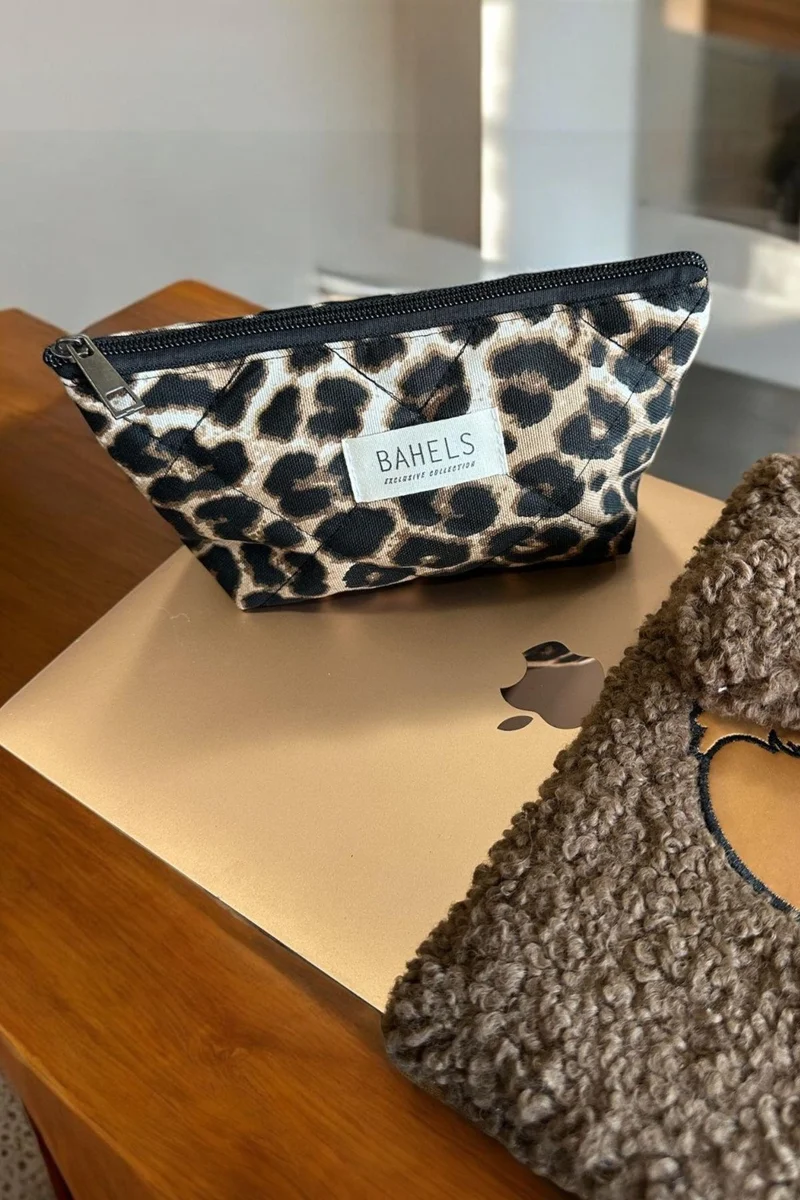 Bahels Viral Leopard Zippered Single Compartment Pencil Case Pencil Case Wallet Makeup Bag