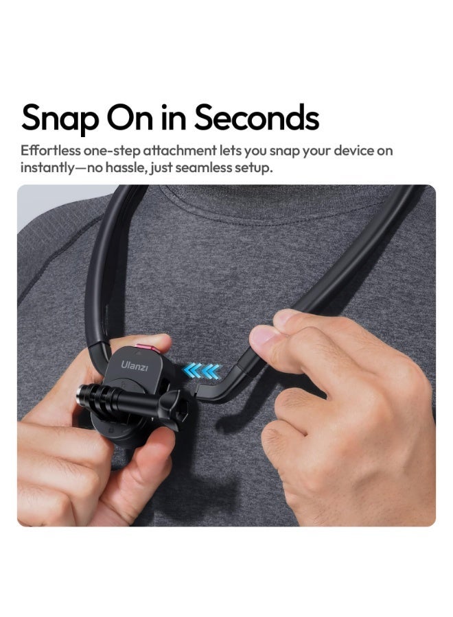يولانزي حامل ULANZI MG14 المغناطيسي للرقبة للهاتف/كاميرا الحركة، حامل الهاتف للرقبة بدون استخدام اليدين لتسجيل فيديو POV/Vlog لهاتف iPhone وSamsung وSony وLG وGoogle وجميع الهواتف الذكية وGoPro وInsta360 وDJI Action Cameras - Image 3