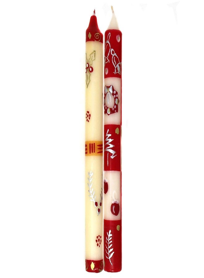 Global Crafts Hand Painted Christmas Taper Candles, Pair- Kimeta Design - Image 2