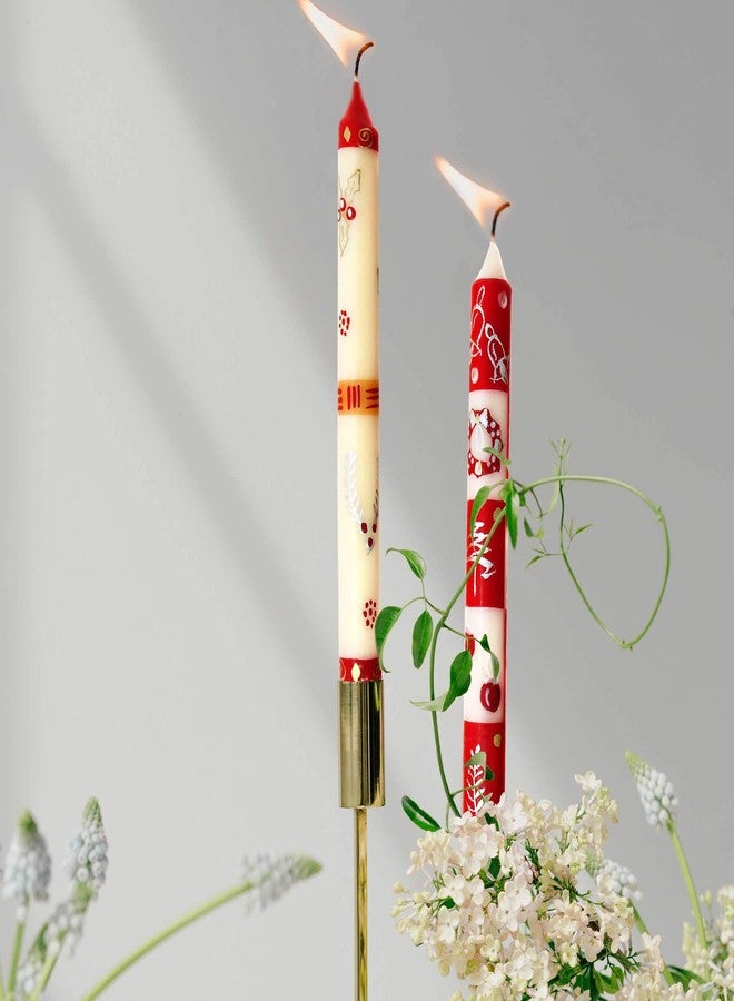 Global Crafts Hand Painted Christmas Taper Candles, Pair- Kimeta Design - Image 5