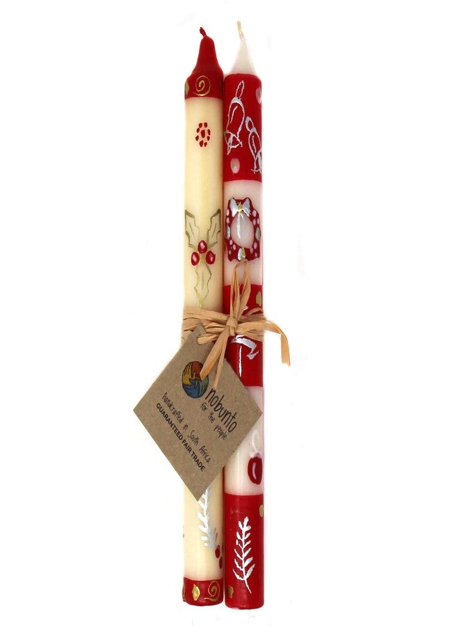 Global Crafts Hand Painted Christmas Taper Candles, Pair- Kimeta Design - Image 1