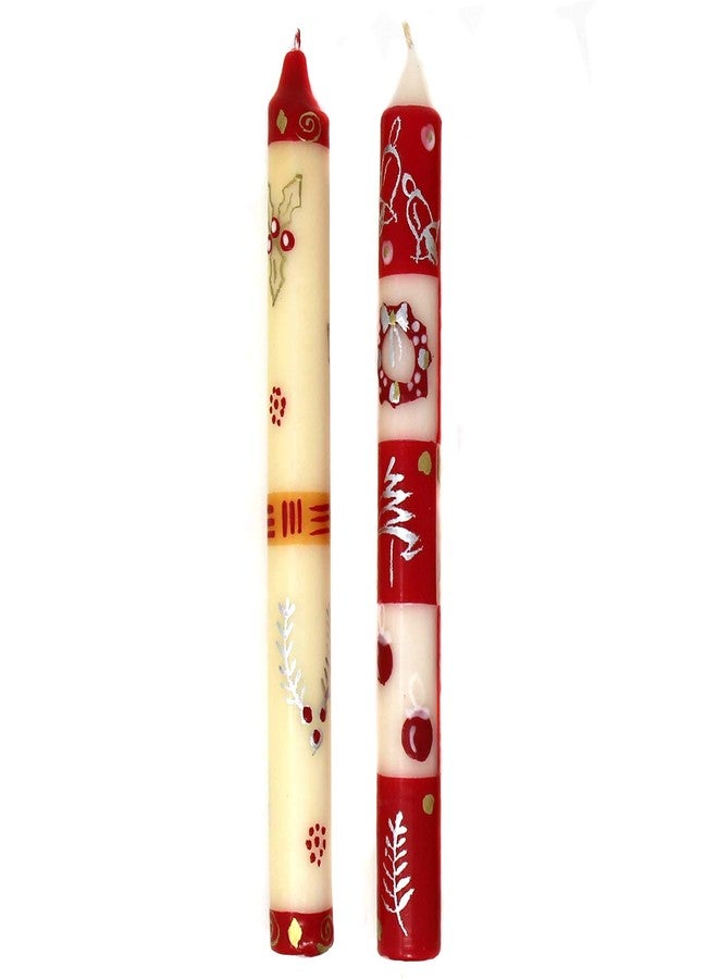 Global Crafts Hand Painted Christmas Taper Candles, Pair- Kimeta Design - Image 3