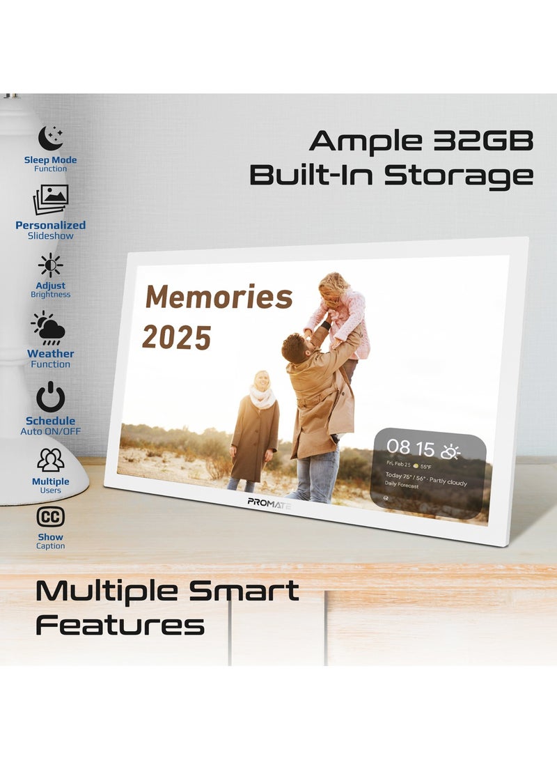 بروميت Full HD Digital Photo Frame with 15.6-Inch Touchscreen, 32GB Storage, Wireless App Control, Multi Picture & Video Formats Compatibility, USB/TF Card Support, Dual Speakers, Memoria-15 White - Image 3