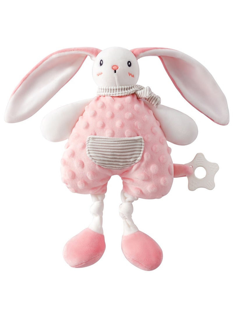 Multi-functional soothing animal shaped soft bean touched sense doll, light and soft food-grade chewable material, soothing teether (White and pink Bunny) - Image 1