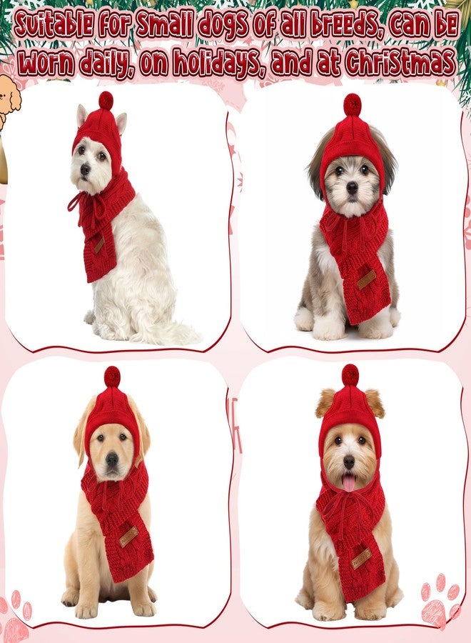 Cutecrop طقم قبعة ووشاح محبوك للكلاب من كيوت كروب مكون من 4 قطع، قبعة شتوية للكلاب والقطط الصغيرة، قبعة صوفية للقطط، مدفأة للرقبة والأذنين (أحمر) - Image 3