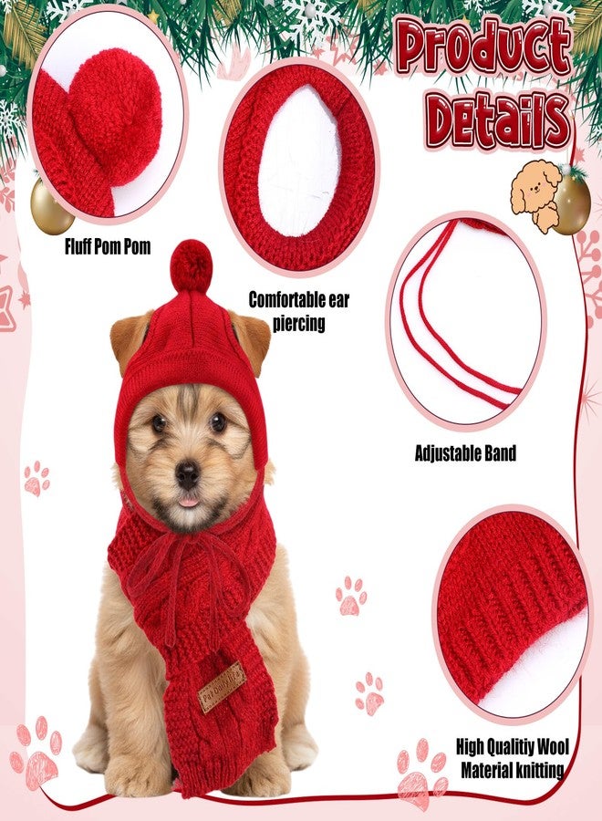 Cutecrop طقم قبعة ووشاح محبوك للكلاب من كيوت كروب مكون من 4 قطع، قبعة شتوية للكلاب والقطط الصغيرة، قبعة صوفية للقطط، مدفأة للرقبة والأذنين (أحمر) - Image 4