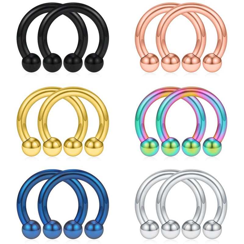 SCERRING 12PCS 10mm Mix Color Stainless Steel Nose Horseshoe Hoop Rings Eyebrow Lip Ear Tragus Septum Piercing Hanger Retainer 12G - Image 1