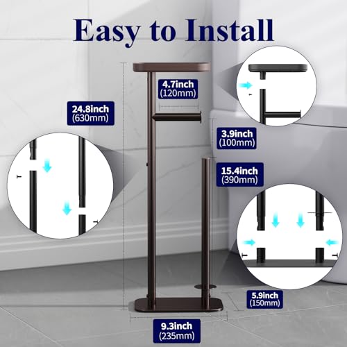 Kitsure Toilet Paper Holder Free Standing Rustproof Metal Toilet Paper Stand for 4 Rolls with AntiSlip Base and Shelf for Phone Small Items Bathroom Organizers and Storage Medium Brown - Image 3