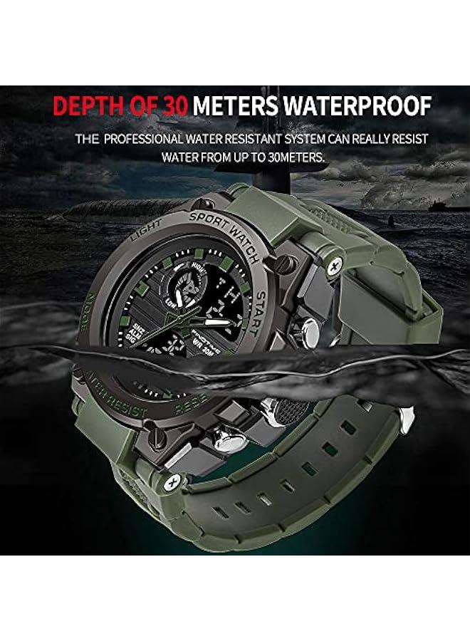 ساعات للرجال عسكرية تكتيكية رياضية ساعة توقيت LED سوداء رقمية للركض والتمرين، هدايا للأب أو الزوج - Image 4