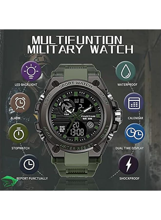 ساعات للرجال عسكرية تكتيكية رياضية ساعة توقيت LED سوداء رقمية للركض والتمرين، هدايا للأب أو الزوج - Image 5