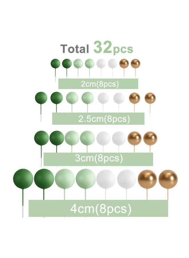 ASTARON 32 Pcs Ball Cake Topper Decorations Mini Balloons Cake Topper Sticks Foam Balls Cake Picks Cake Topper Balls Cake Decorations for Wedding Party Birthday Cake Decorating (Green Gold) - Image 2