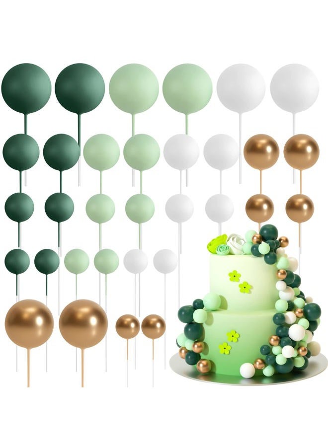 ASTARON 32 Pcs Ball Cake Topper Decorations Mini Balloons Cake Topper Sticks Foam Balls Cake Picks Cake Topper Balls Cake Decorations for Wedding Party Birthday Cake Decorating (Green Gold) - Image 1