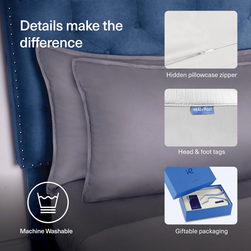 Kickoff Home Kickoff 100% Organically grown Viscose Bamboo 3-pc Bedding Sheet Set  Twin Size  Cooling & Breathable  Double Stitching  Flat & Fitted Sheets  Pillowcases Pillow Covers (Twin  Snow White) - Image 5