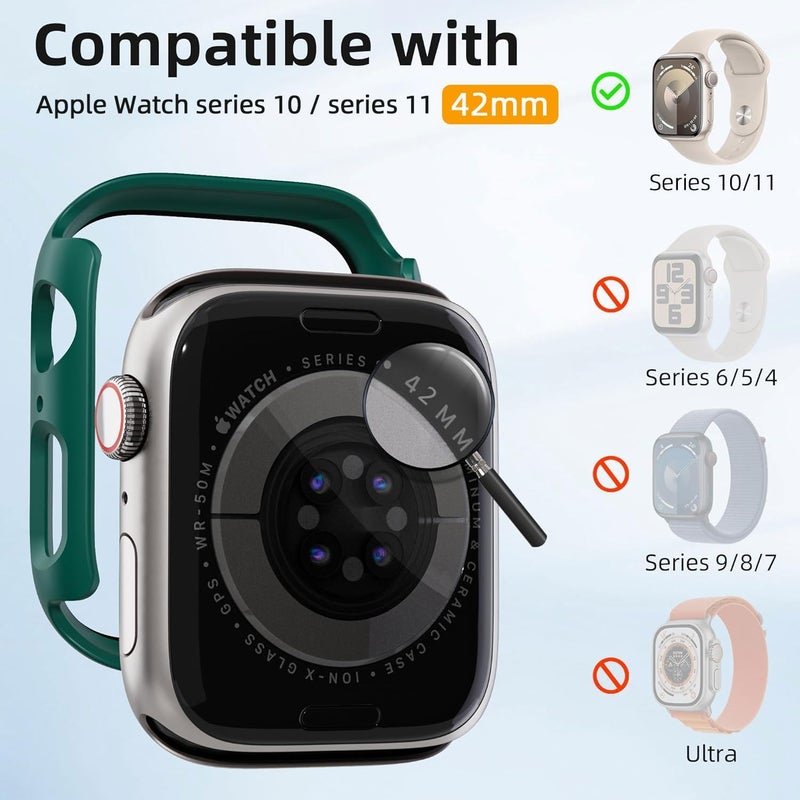 2 Pack [NO Screen Protector] Bumper Case for Apple Watch Series 10 42mm, Slim Thin Shockproof Bumper Cover, Hard PC Protective Frame All-Around Edge for iWatch 42mm Accessories, Green - Image 5